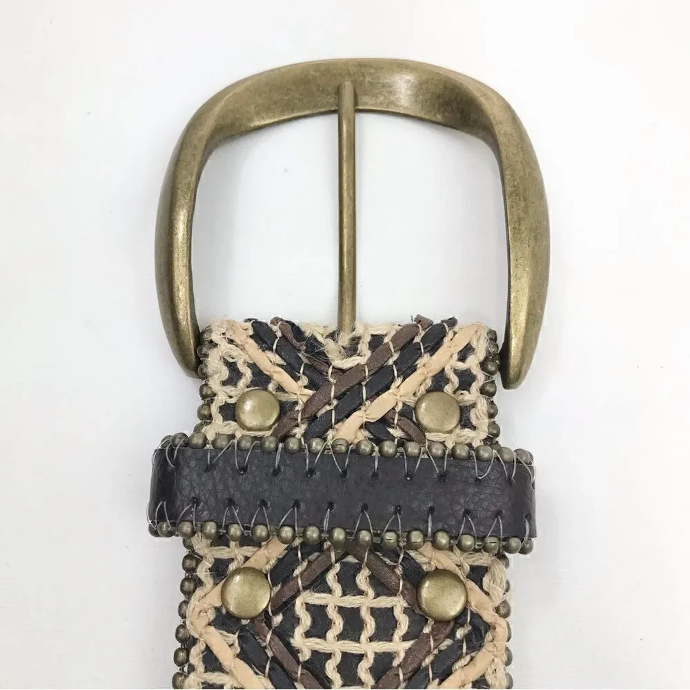 Target Tan Brown Woven Diamond Earthy Boho Festival Hippy Statement Belt